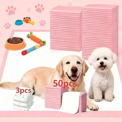 Disposable Absorbent Pet Training Pads – 50 Pink Pads with 3 Diapers, Thickened Quick‑Clean Design, Multi‑Size for Large Dogs, Cats and Rabbits
