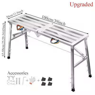 Heavy-duty foldable workbench with adjustable height and safety railing