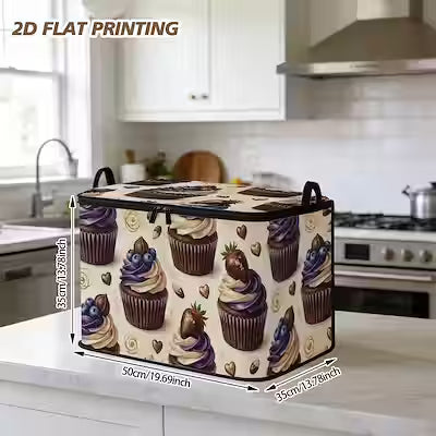 Cupcake-shaped foldable laundry basket with flip-top lid and zippered handles