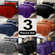 3pcs Solid Colour Checkered Comforter Set - Soft Fabric, Lightweight, All-Season, Twin/Queen/King Size Bed In A Bag, Quilt Set with Breathable Fabric And Easy Care