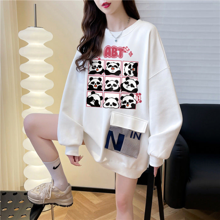 Plus Size Casual Round Neck Cotton Pullover Sweatshirt