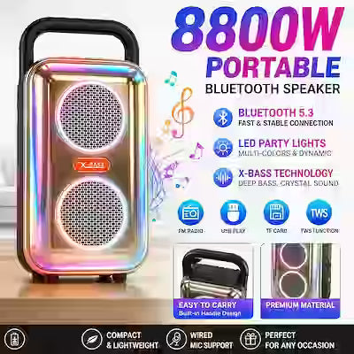 Bluetooth Karaoke Speaker with Wired Microphone – Colorful LED Lights, PA System, TF Card/USB/AUX Support, TWS Capability – Ideal for Parties, Large Events, and Square Dancing