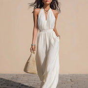 Women's V-Neck Halter Wide-Leg Casual Jumpsuit