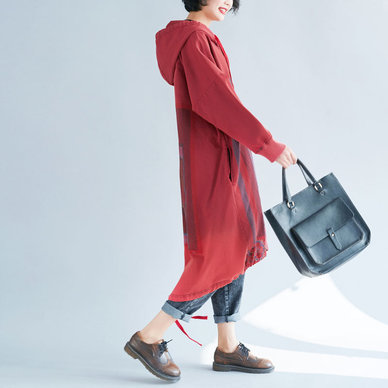 Gradient Print Loose Hooded Sweatshirt Dress