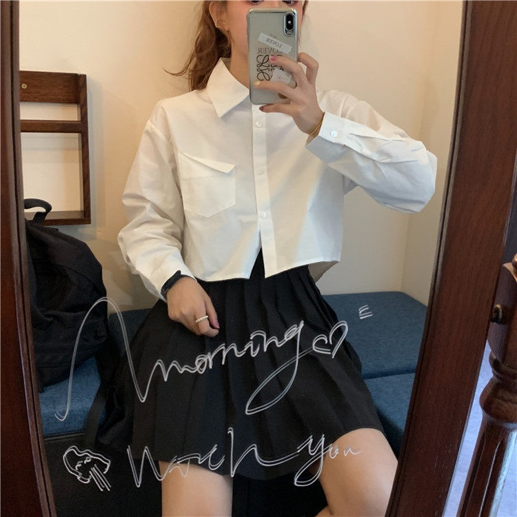Retro Hong Kong Style Ultra Short Long Sleeve Shirt
