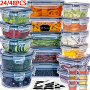 24/48Pcs Food Storage Containers Set Kitchen Organizers Meal Prep Container Airtight, BPA-Free Stackable Reusable Snack Lunch Containers, Easy-Snap Lids, Plastic Snapware(12/24Containers+12/24 Lids...