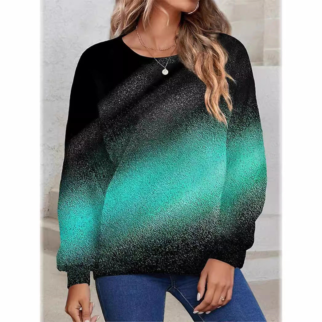 Gradient Sequin Long Sleeve Loose Sweatshirt for Women