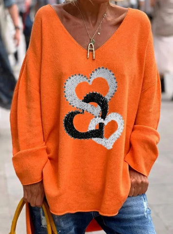 Women's V-Neck Loose Casual Long Sleeve Top