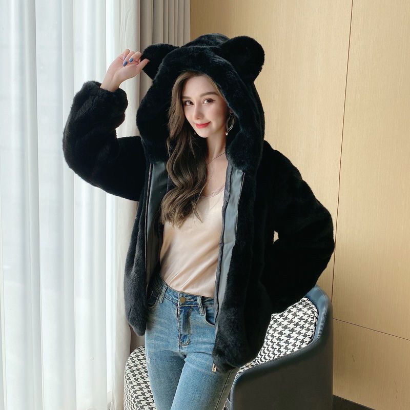 Women's Hooded Thickened Plush Winter Coat