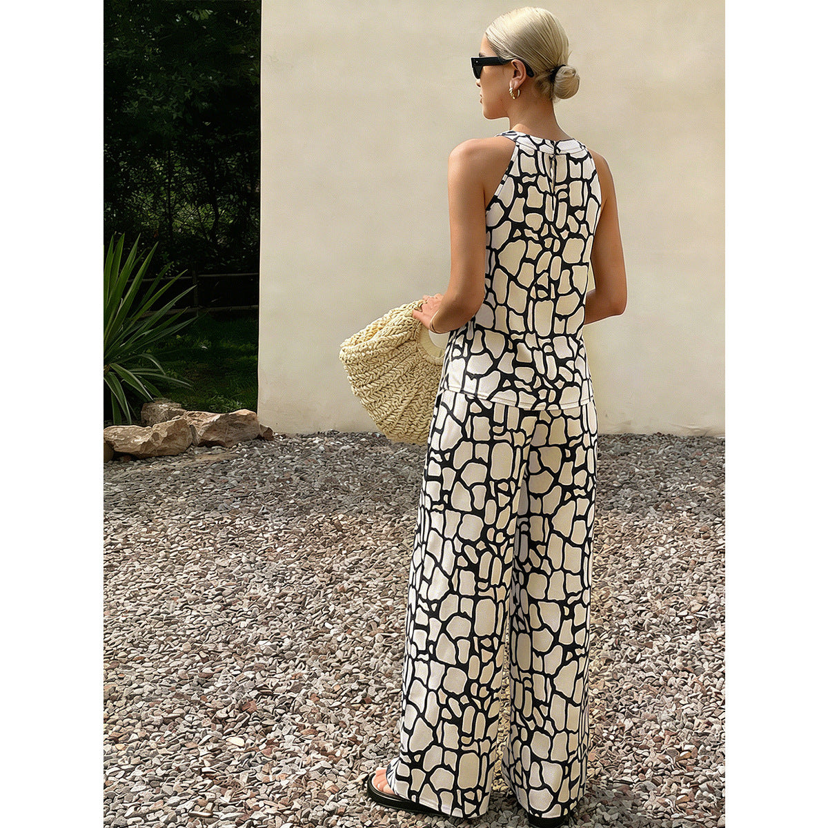 Boho Floral Print Halter Neck Loose Casual Jumpsuit