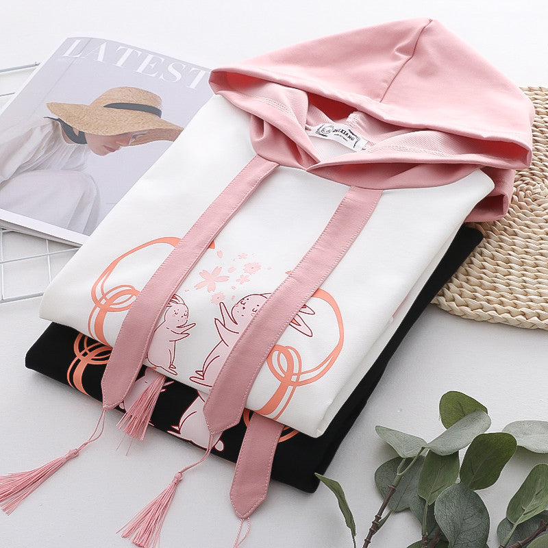 Cute Bunny Hooded Student Sweatshirt