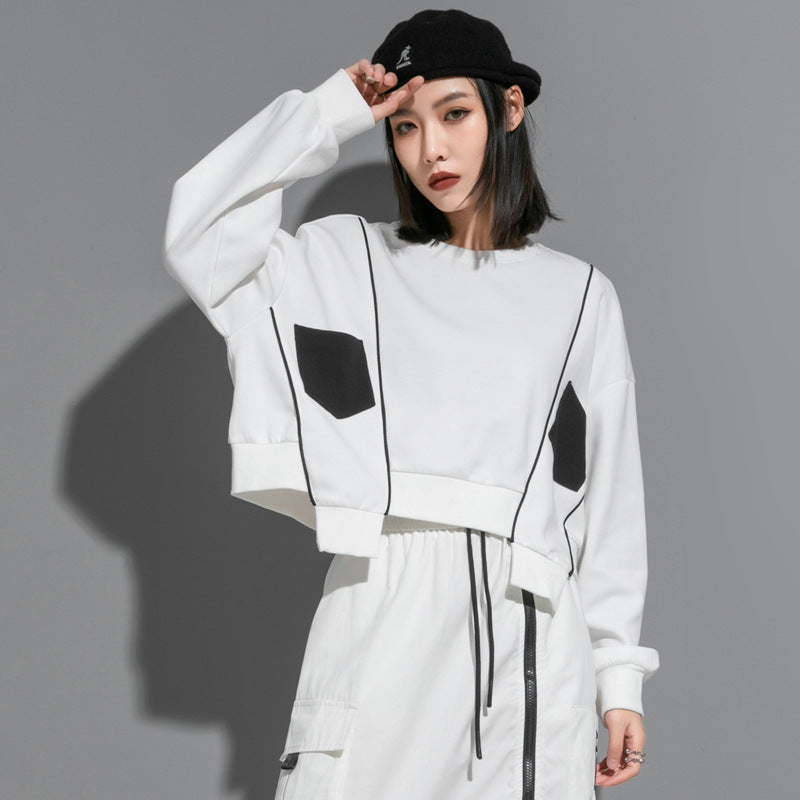 Patchwork Asymmetrical Hoodie Pullover – Trendy Street Style for Women