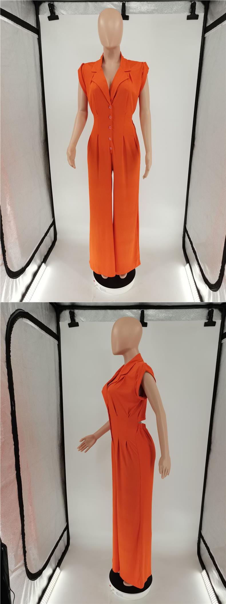 Chic Short Sleeve Stand Collar Wide Leg Jumpsuit