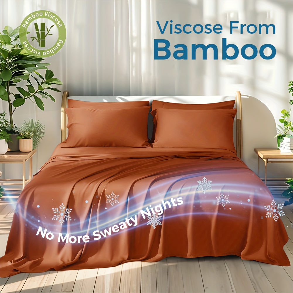 100% Viscose Derived From Bamboo Sheets Queen Size - Ultra Soft & Luxuriously Cooling, 17\" Deep Pocket, Double Stitching, Perfect For Hot Sleepers - Queen Bed Sheets