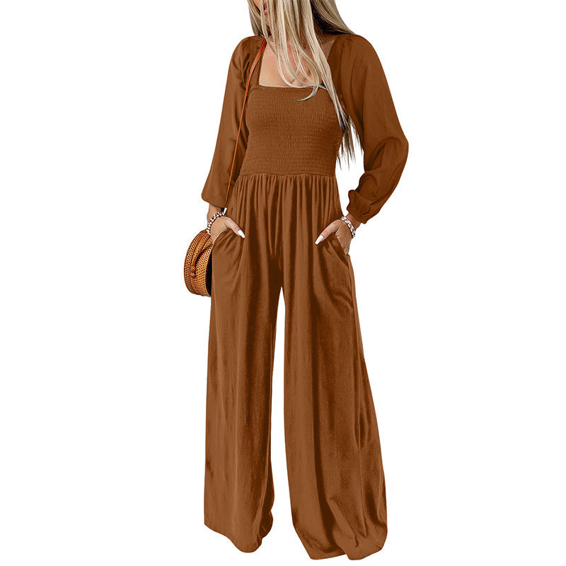 Women's Solid Color High-Waist Wide Leg Trousers