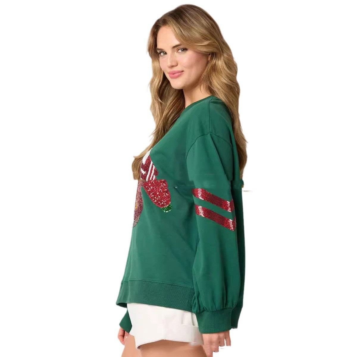 Women's Christmas Sequined Round Neck Casual Sweatshirt