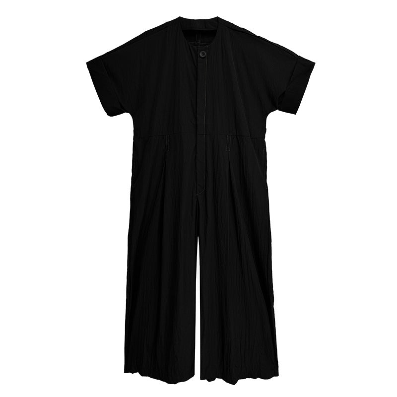 Summer Short Sleeve Cargo Romper with Button Detail