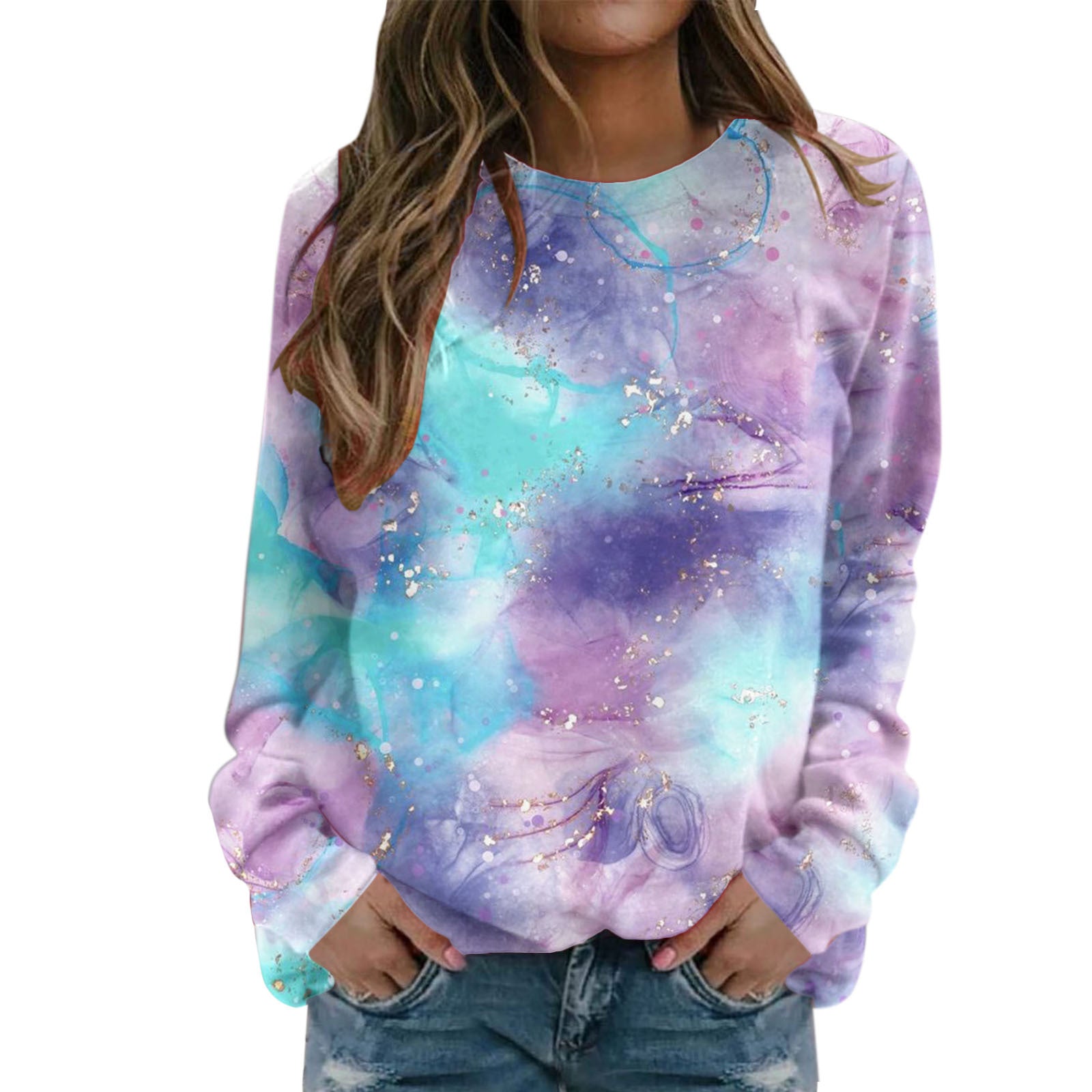 Stunning Starry Sky 3D Print Women's Round Neck Sweater