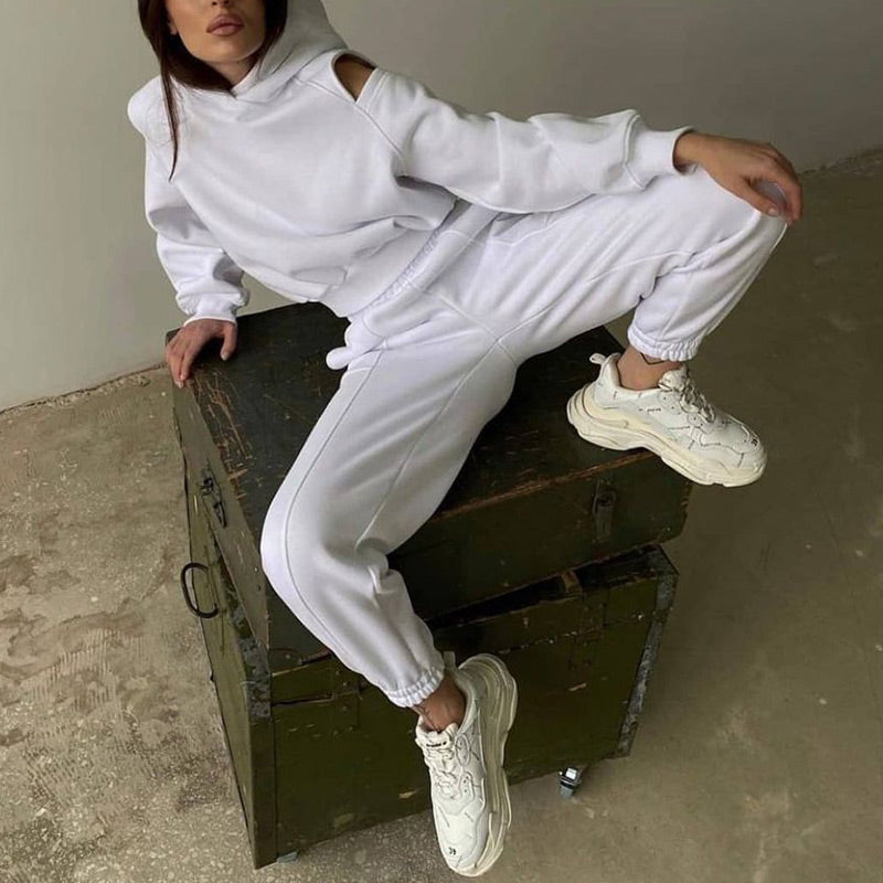 Women's Casual Hooded Sweatshirt & Trousers Lounge Suit