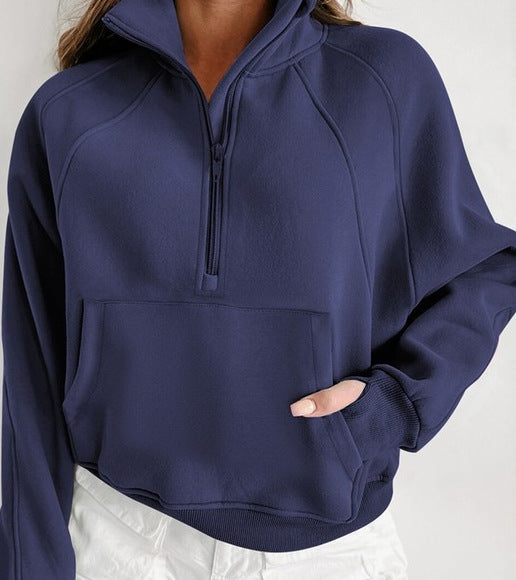 Casual Stand Collar Long Sleeve Loose Hoodie