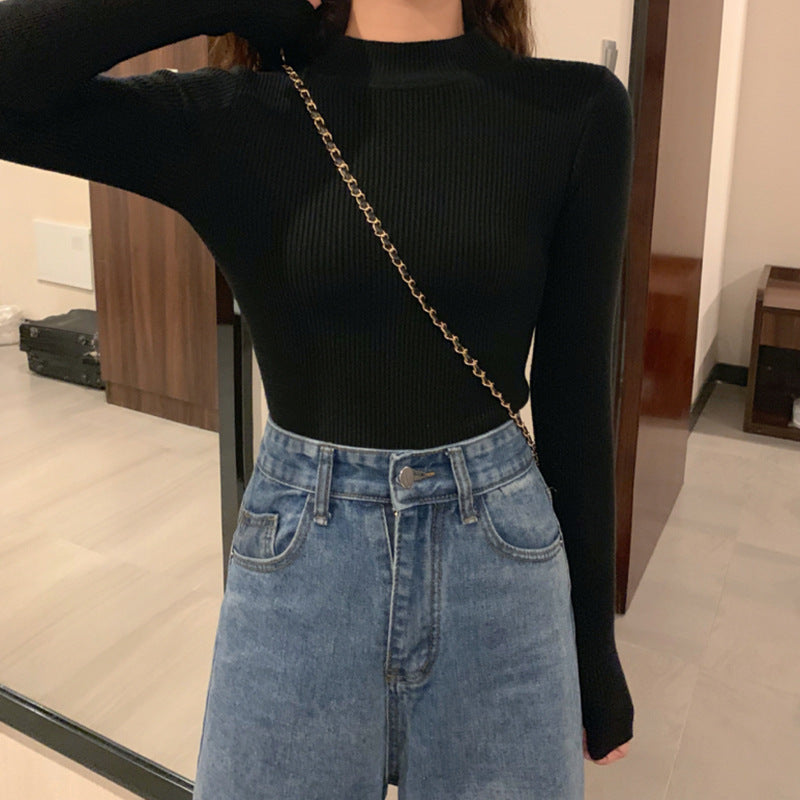 Slim-Fit Mock Neck Long-Sleeve Layering Sweater
