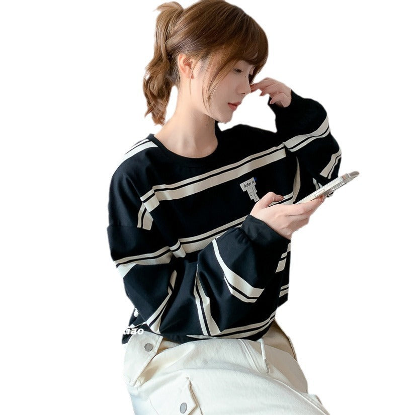 Women's Loose Striped Long Sleeve Casual Pullover Top