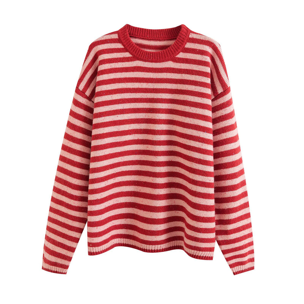 Round-neck Red Striped Long-sleeve Loose-fitting Base Sweater