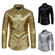 Plaid Bronzing Printed Stage Costume European Size Men's Long-sleeved Shirt
