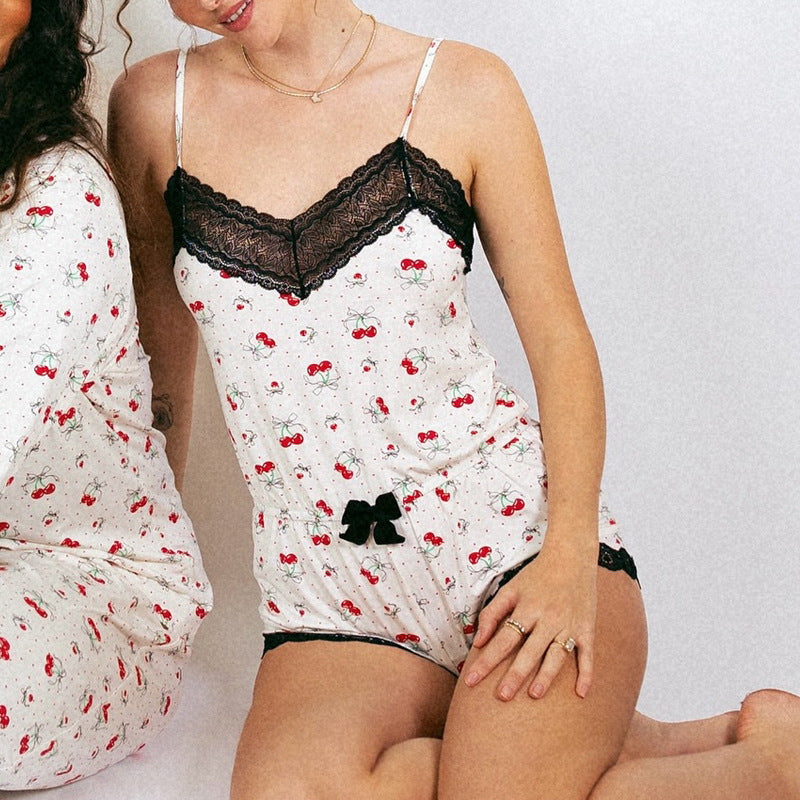 Lace-Trimmed Sexy One-Piece Suspender Romper