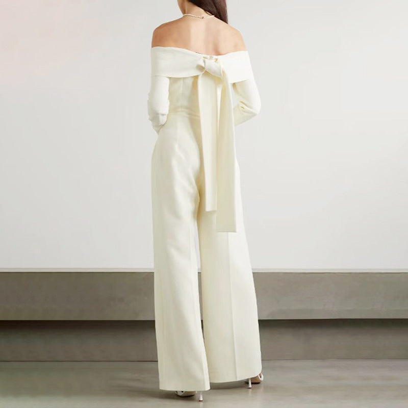 Goddess Temperament Off-shoulder Collar Jumpsuit Elegant Socialite High Waist Slimming Draping Wide Leg Trousers