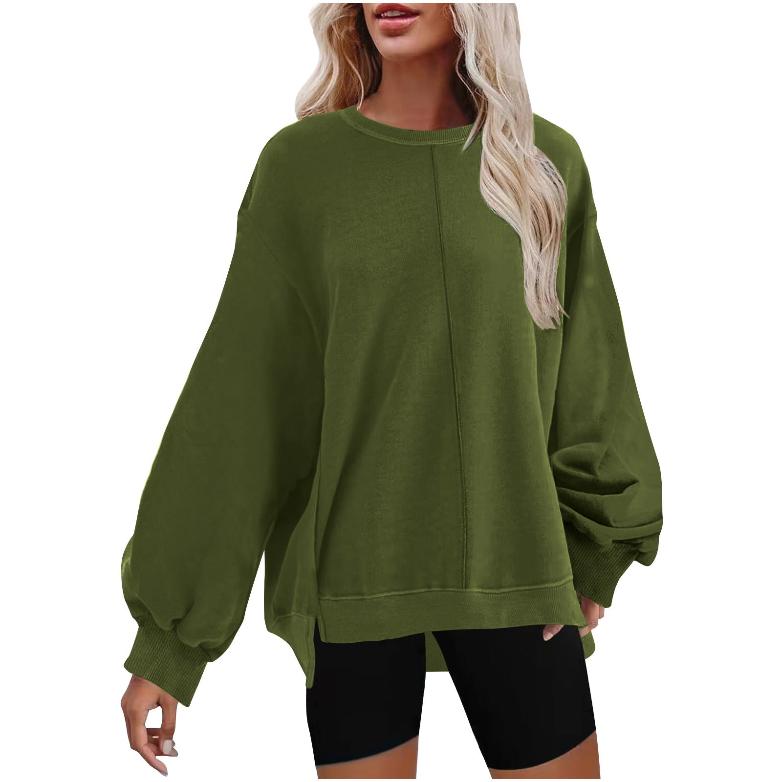 Women's Solid Round Neck Long Sleeve Pullover