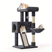 36-inch Multi-level Cat Tree With Condo, Scratching Post & Hammock - Space-saving Cat Tower With Plush Perches, Enclosed Hideouts, Hanging Ball & Stairs For Indoor Cats - Easy Assembly, Sturdy Soft