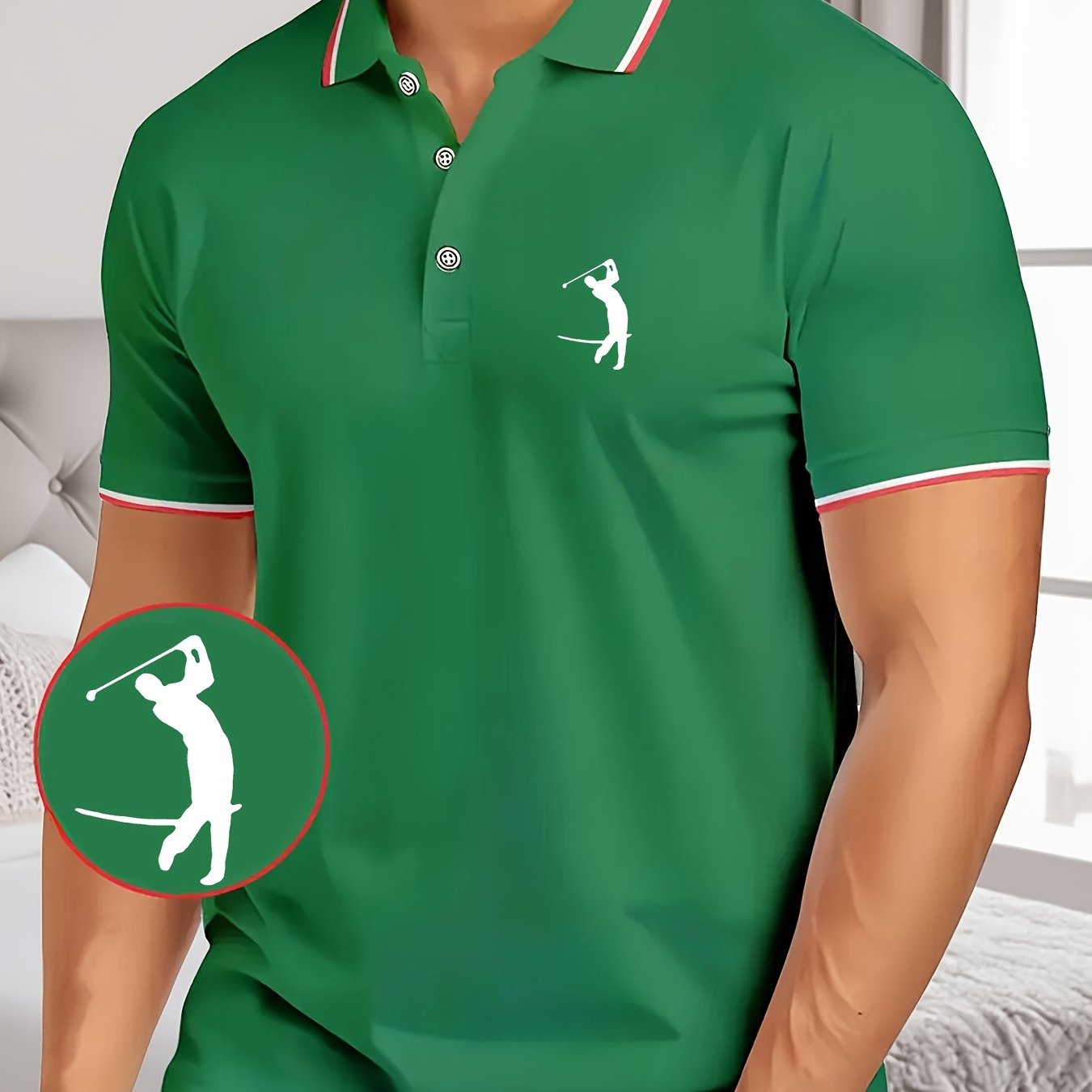 Men's Golf-Themed Short Sleeve Polo Shirt – Soft Fabric, Casual & Business Casual