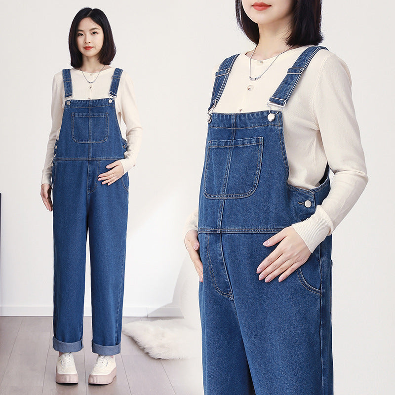 Stylish Maternity Denim Overalls with Gentle Tummy Support
