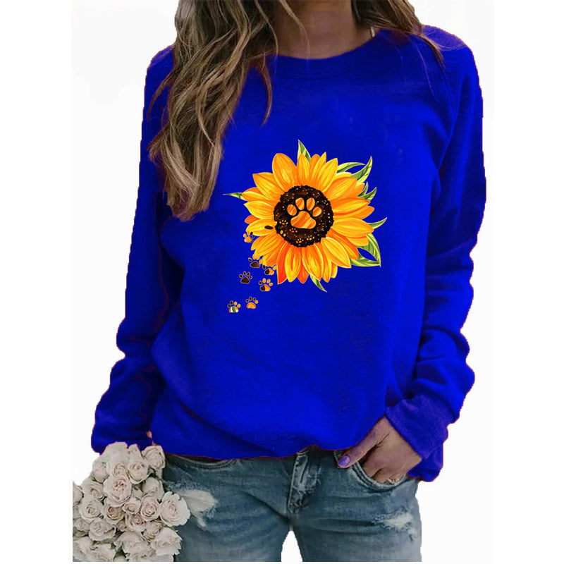 Cozy Round Neck Print Long Sleeve Sweatshirt for Women