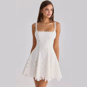 Lace-trimmed Sexy Backless Strap Mini Dress