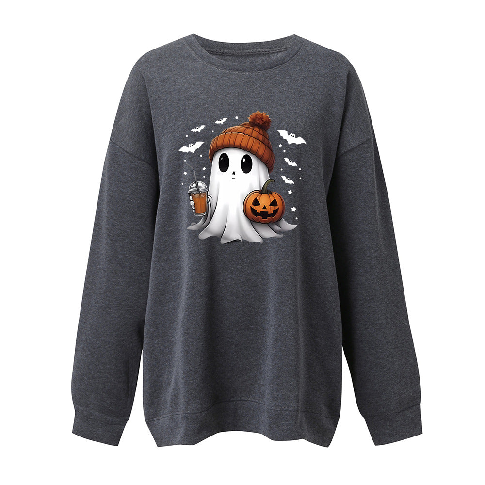 Cozy Drop-Shoulder Velvet Halloween Hoodie for Women