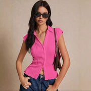Slim Fit V‑Neck Sleeveless Button Vest – Lightweight Polyester Cardigan