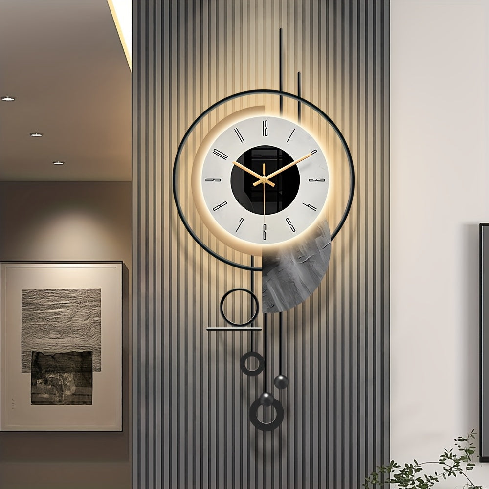Modern Minimalist Decorative Wall Clock, 29x15inch Creative Home Timepiece, Large Black Decorative Wall Clock With Light, Silent Ticking Clock For Living Room, Unique Metal Indoor Wall Decor