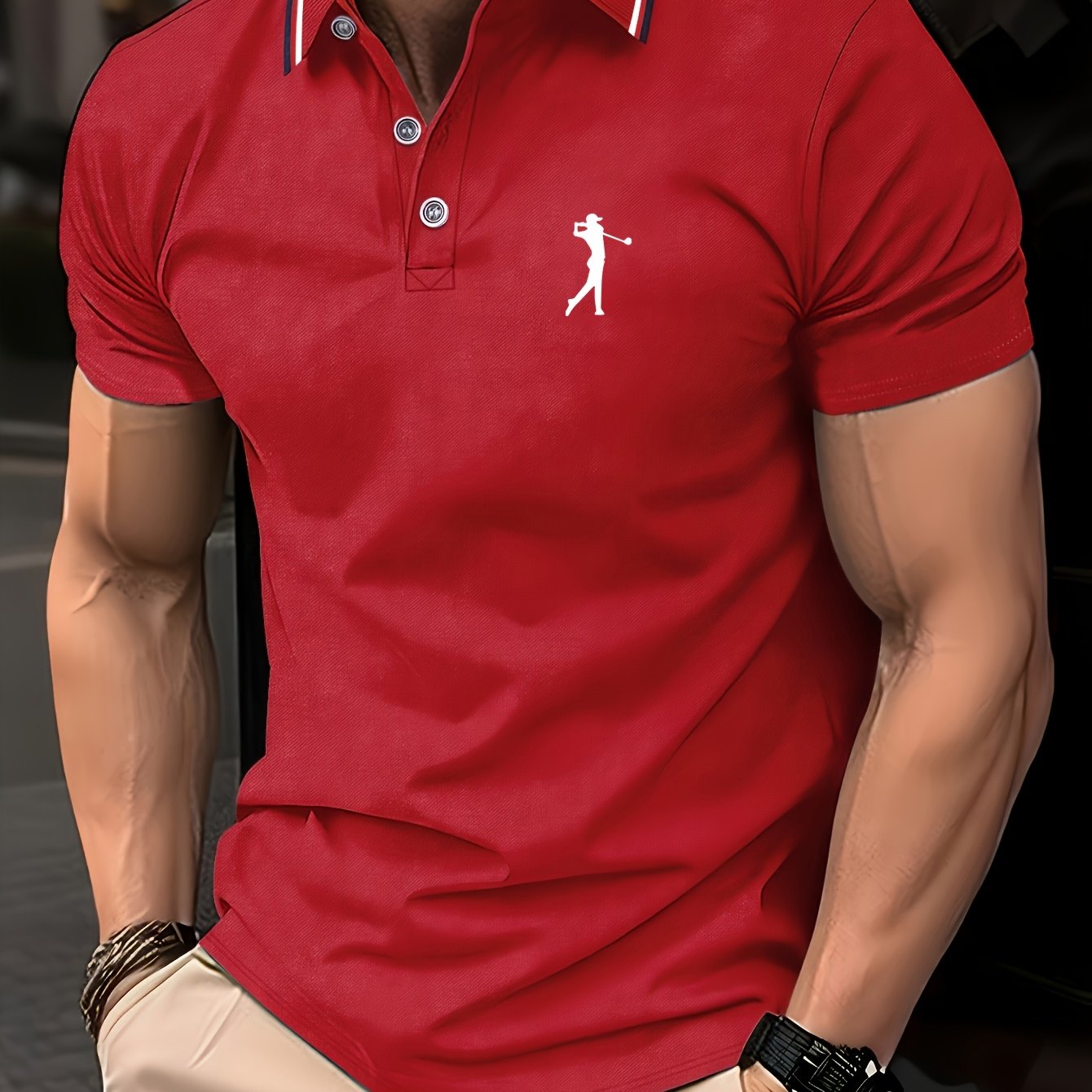 Short Sleeve Print Polo Shirt for Men