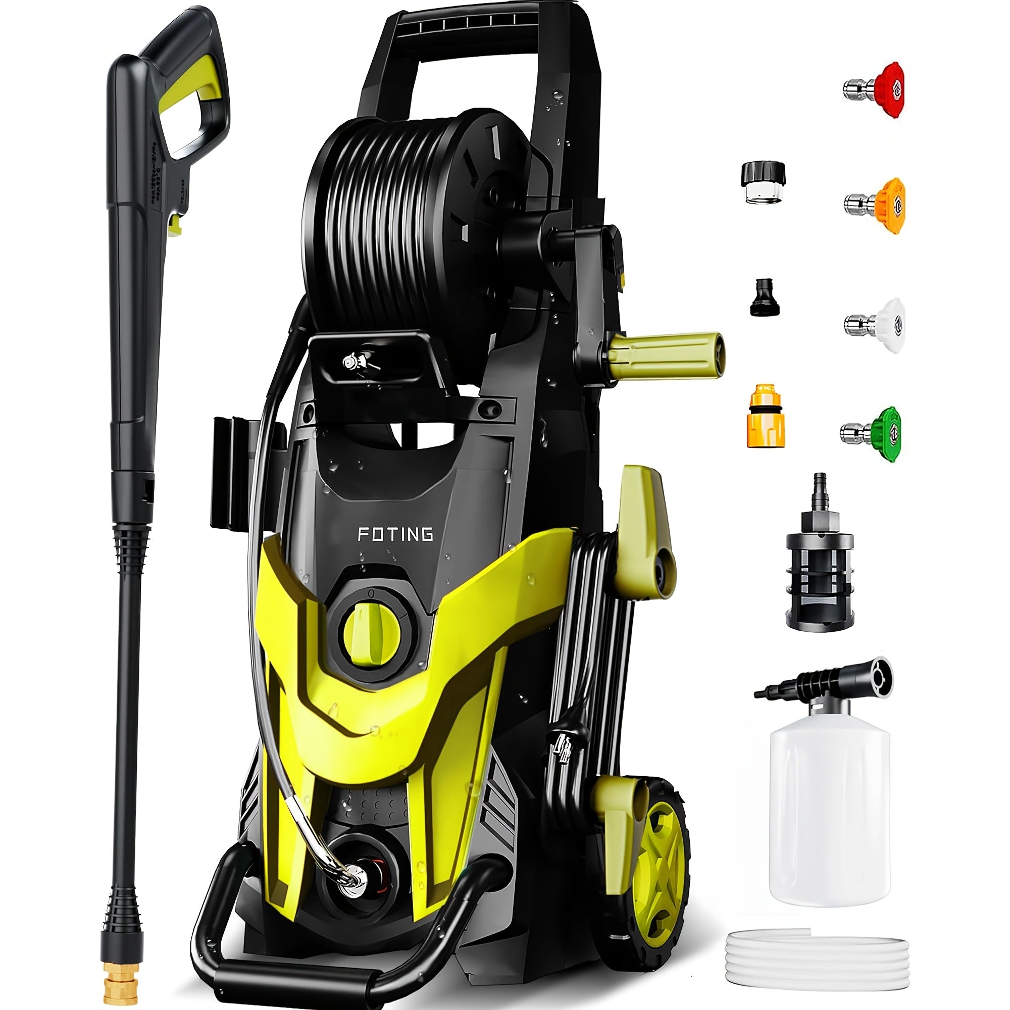 Electric Pressure Washer 4500 PSI with 4 Quick‑Connect Nozzles, Inlet Hose, Filter and Foam Cannon