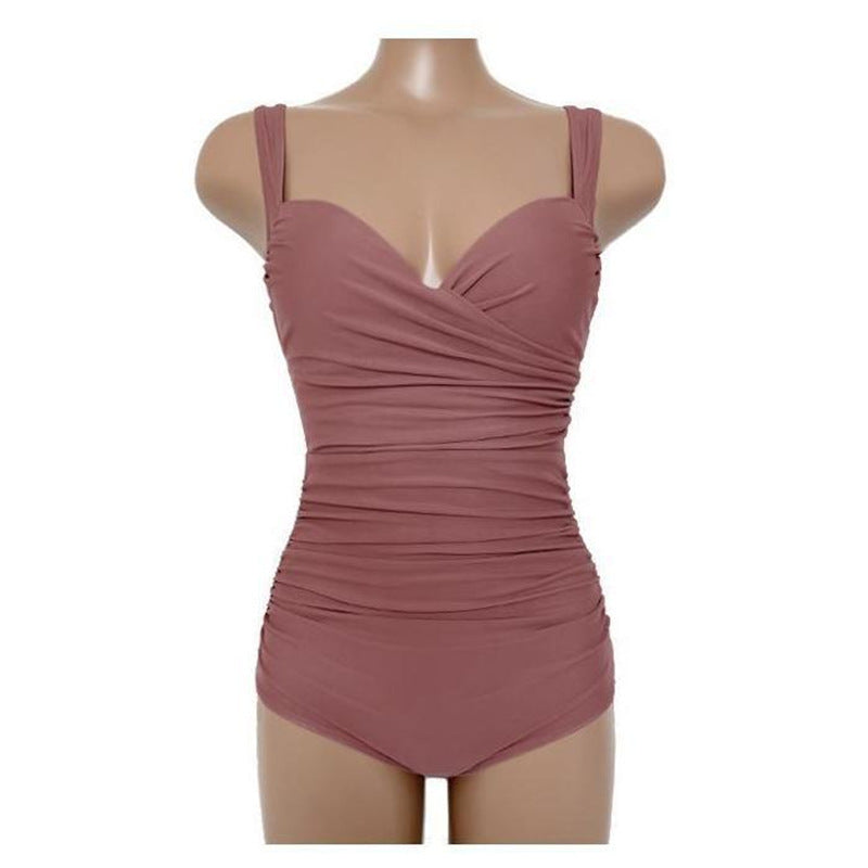Solid Color One-piece Swimsuit With Push-up Design For Uneven Bust Size