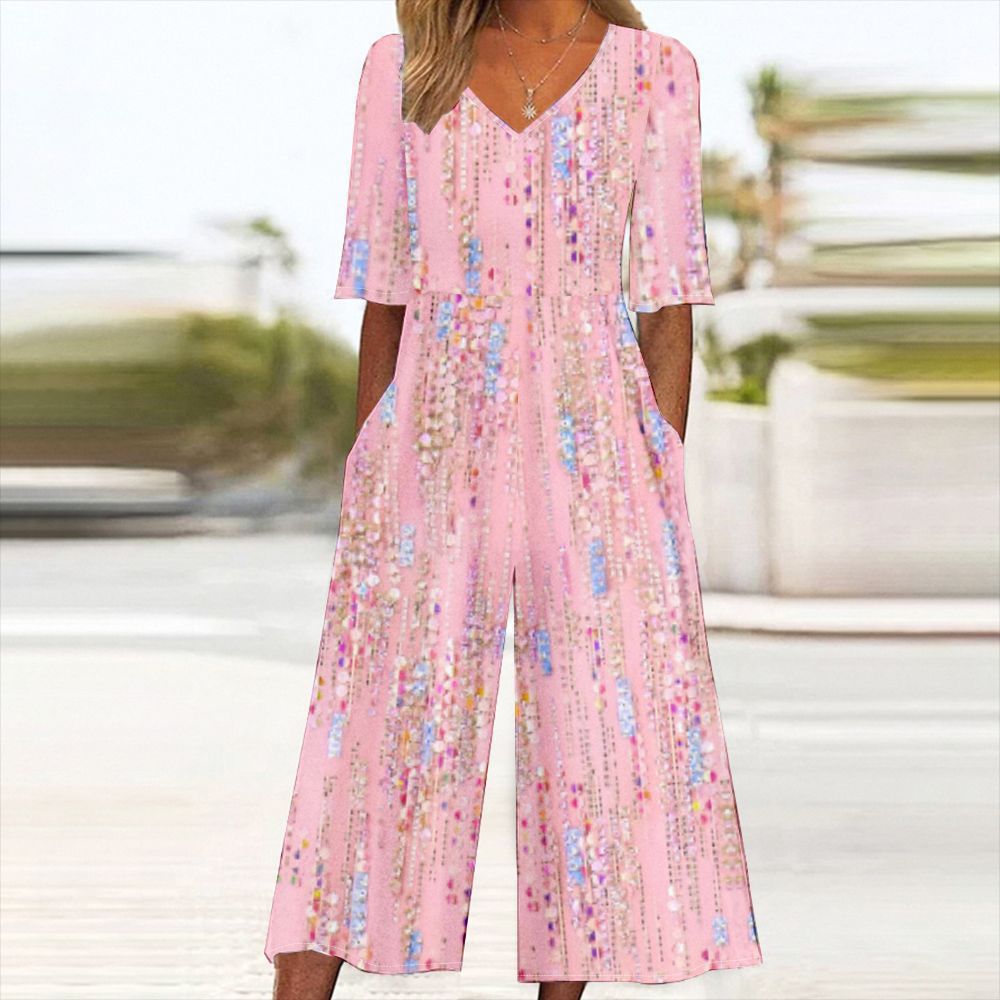 Womens Plus-Size Elegant Printed Sleeveless Jumpsuit