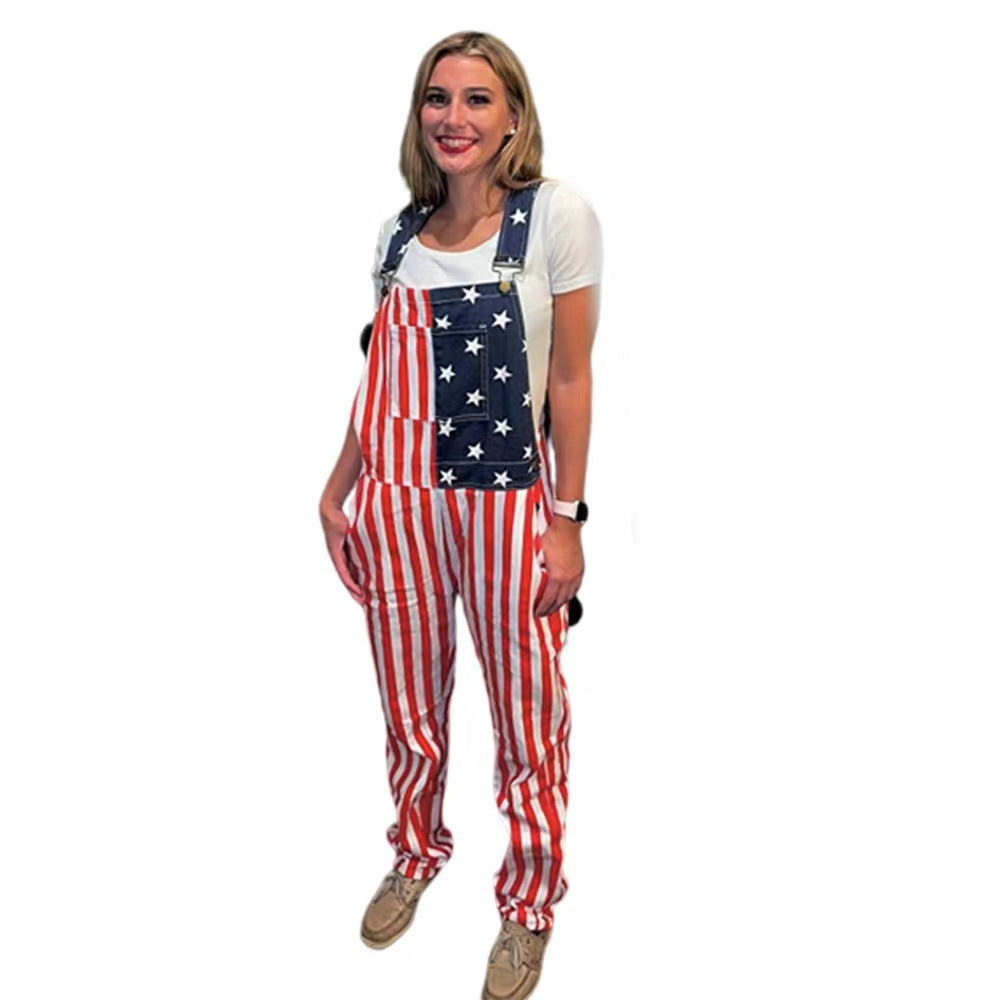American Flag Denim Couple Overalls & Patriotic Suspender Pants