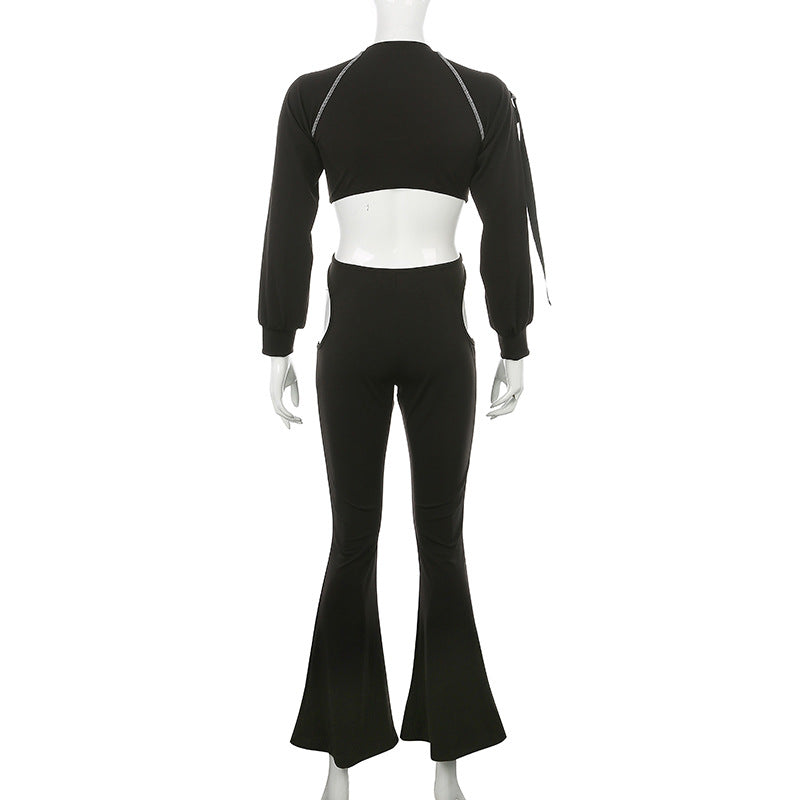 Embroidered Long Sleeve High-Waist Jumpsuit