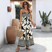 Floral Print Backless Wide-Leg Bandeau Jumpsuit
