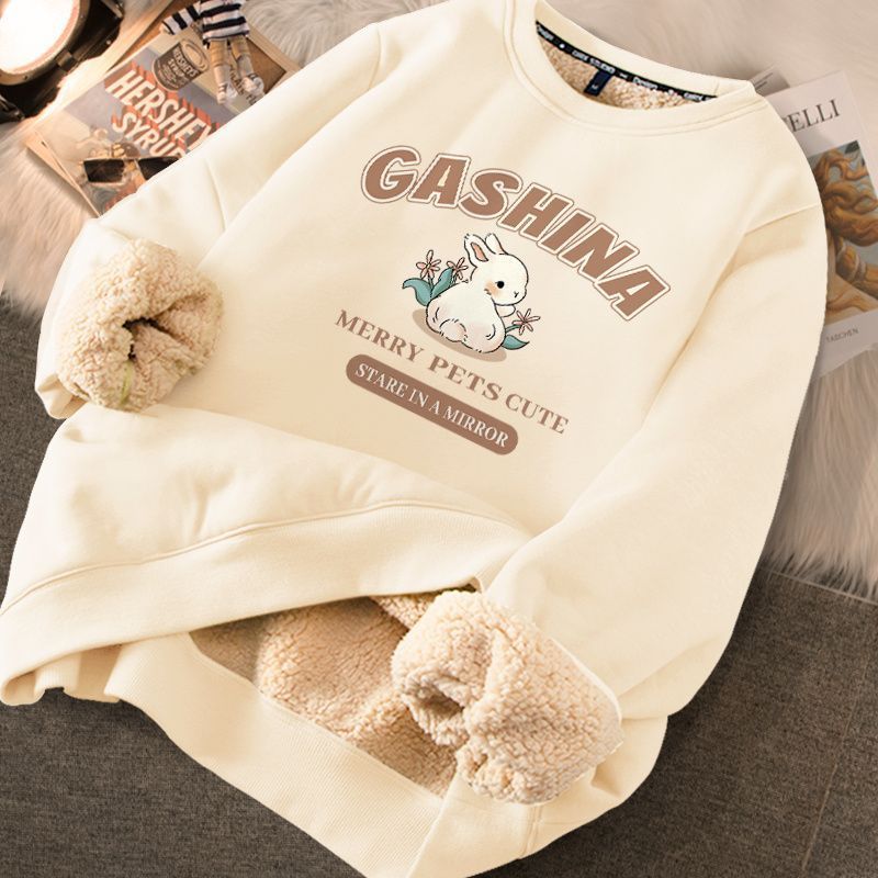 Women's Cute Printed Thickened Fleece Pullover Sweater