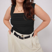 Slim-Fit Pleated Sleeveless Vest Top – Black, 1XL-3XL
