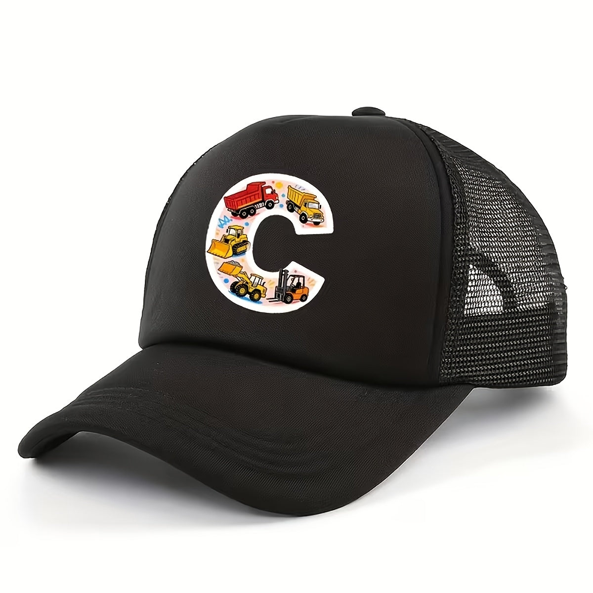 Adjustable Construction Vehicle Printed Trucker Hat for Kids