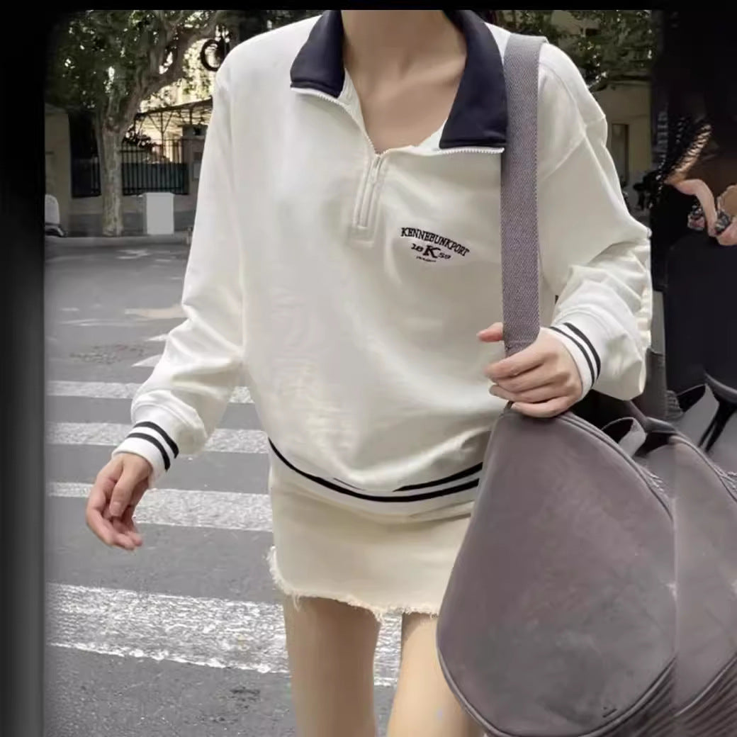 Retro Half-Zip Contrast Polo Sweater